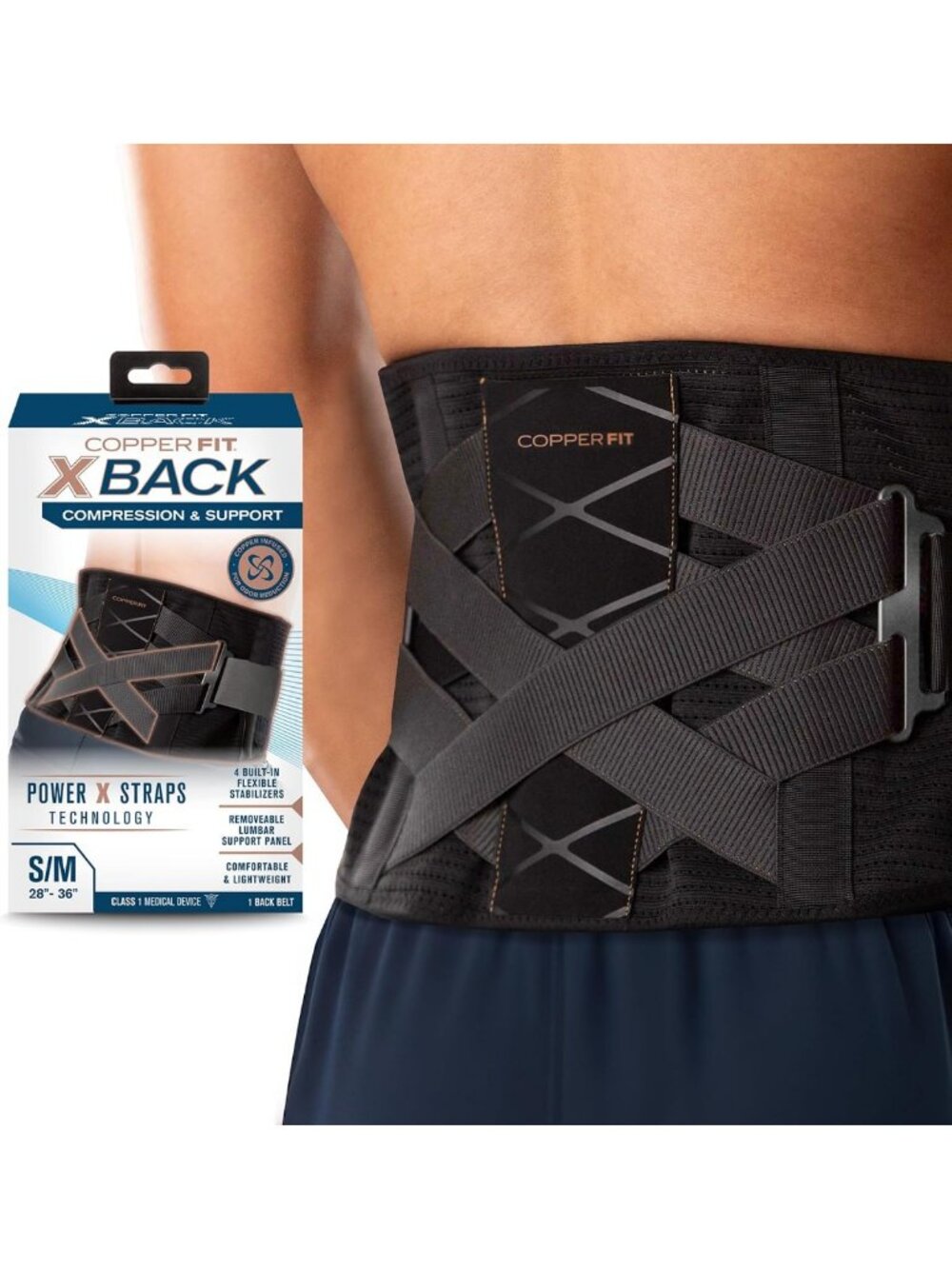 Adjustable Copper Back Brace for Lower Back Pain Relief, Lumbar Support